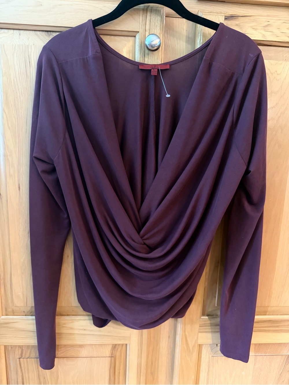 Red by BKE Draped Long-Sleeve Top - Burgundy Size Large NWT